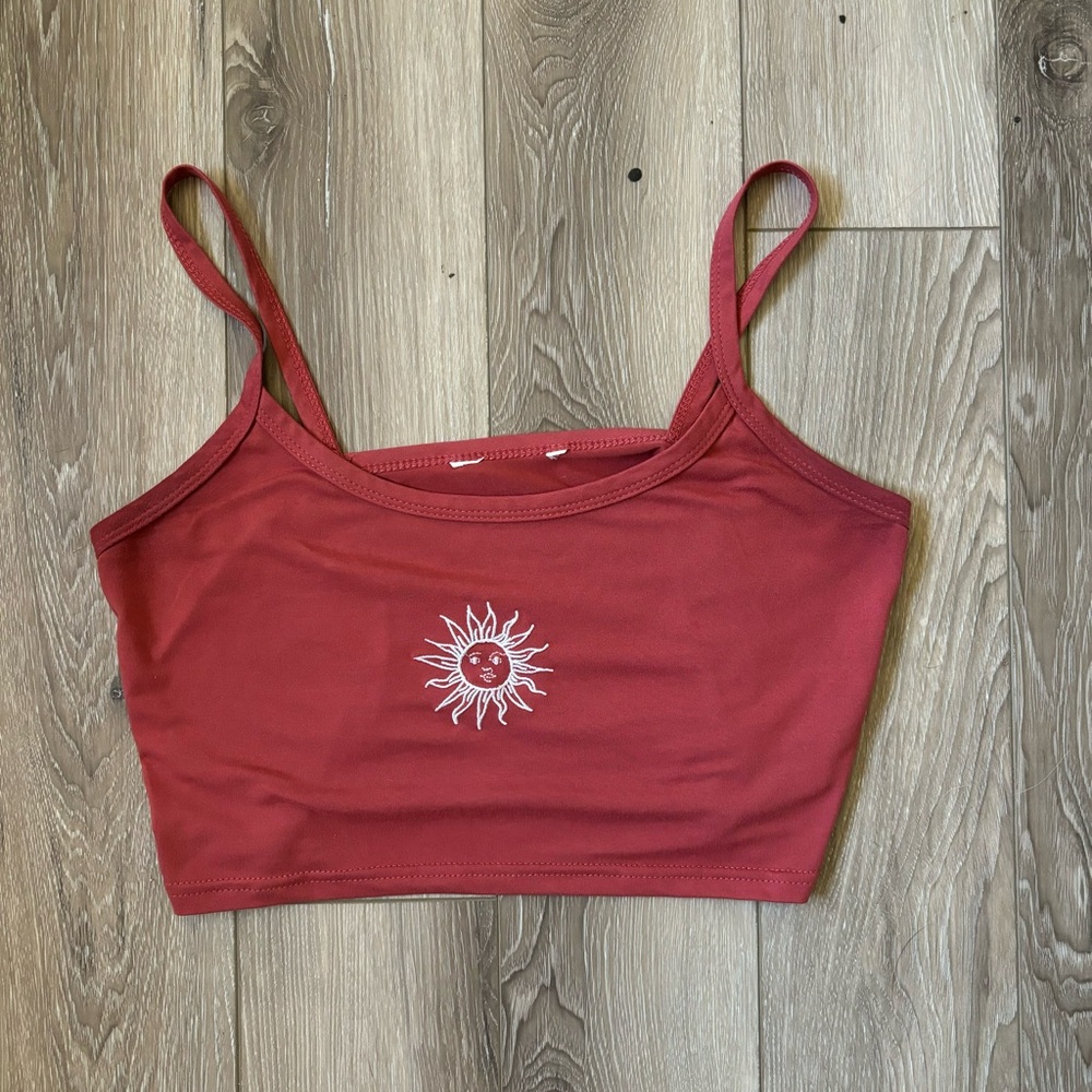 Orange cropped tank top with sun